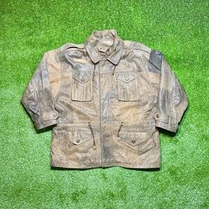 Vintage 90s The Leather Ranch Distressed Safari Field Jacket 3XL Genuine Leather